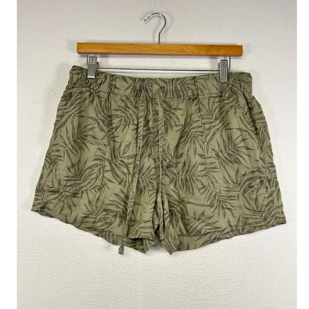 Tropical Boho Summer Gap Women S Olive Green Leaf‎ Print Drawstring Shorts